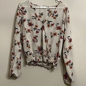 Women’s floral  Socialite chiffon blouse with elastic waist and sleeves
